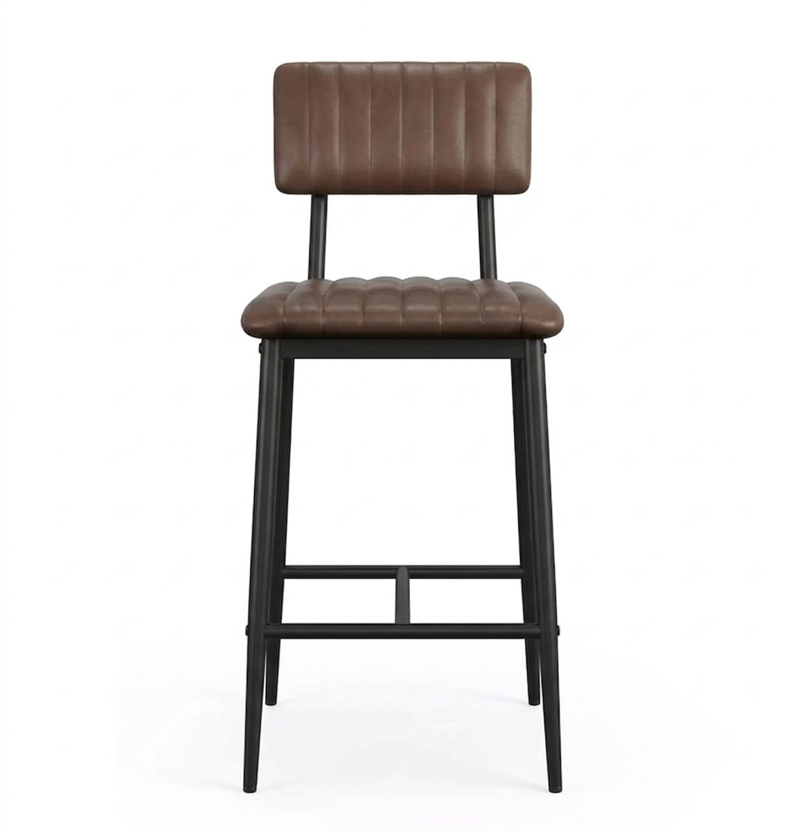 Barstoelen Set van 2 – 65 cm Zithoogte - PU Leer – Barkrukken met Rugleuning & Voetensteun – Industrieel & Modern – Bruin