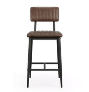Barstoelen Set van 2 – 65 cm Zithoogte - PU Leer – Barkrukken met Rugleuning & Voetensteun – Industrieel & Modern – Bruin