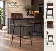 Barstoelen Set van 2 – 65 cm Zithoogte - PU Leer – Barkrukken met Rugleuning & Voetensteun – Industrieel & Modern – Bruin