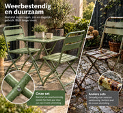 Bistroset 3 delig – Opvouwbare Tafel met 2 Stoelen – Metaal – Balkon & Terras - Groen