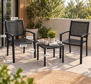 Bistroset 3 delig – 2 Stapelbare Tuinstoelen + Tafel – Weerbestendig – Zwart
