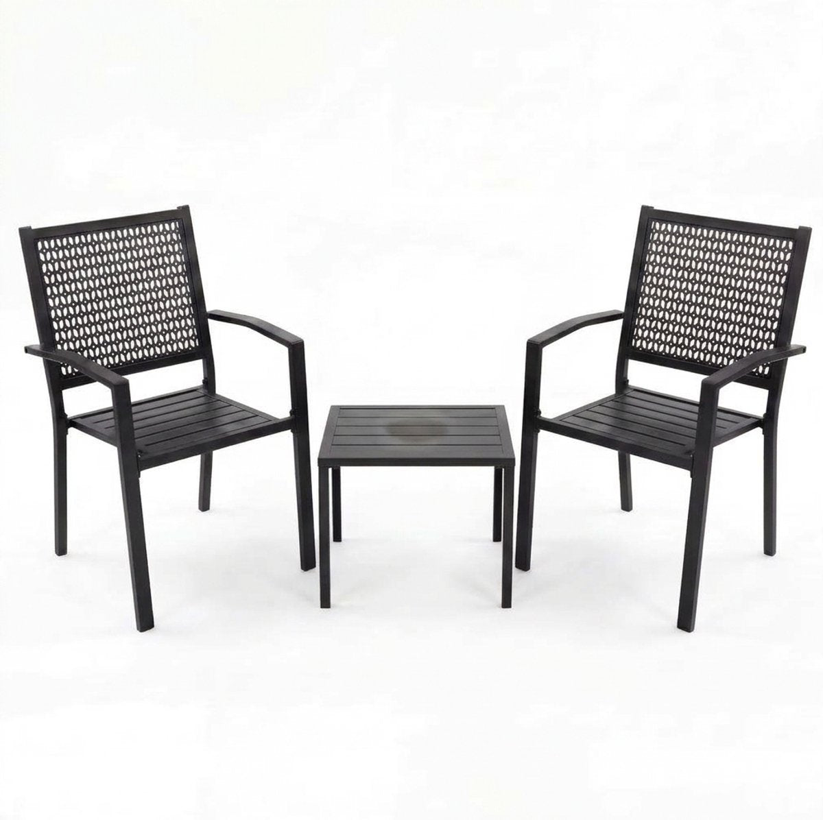 Bistroset 3 delig – 2 Stapelbare Tuinstoelen + Tafel – Weerbestendig – Zwart