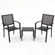 Bistroset 3 delig – 2 Stapelbare Tuinstoelen + Tafel – Weerbestendig – Zwart