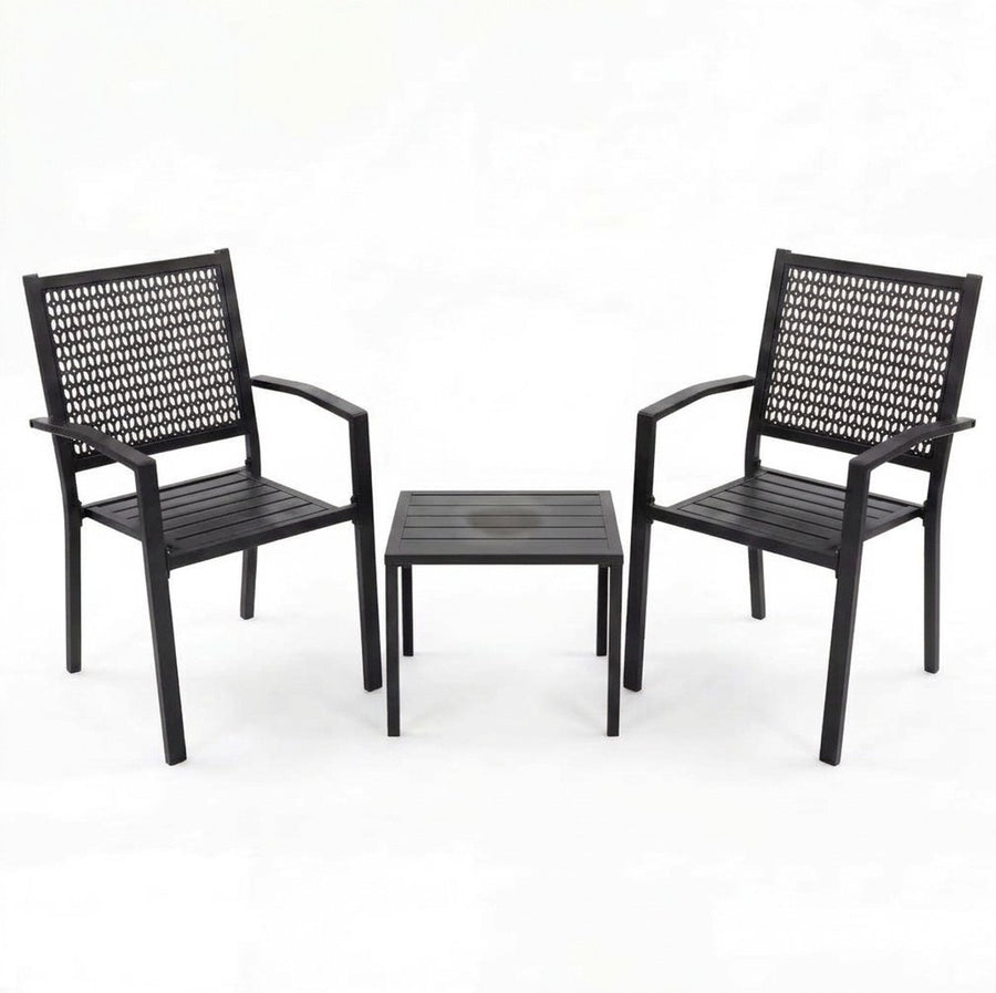 Bistroset 3 delig – 2 Stapelbare Tuinstoelen + Tafel – Weerbestendig – Zwart
