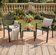 Bistroset 3 delig – 2 Stapelbare Tuinstoelen + Tafel – Weerbestendig – Zwart