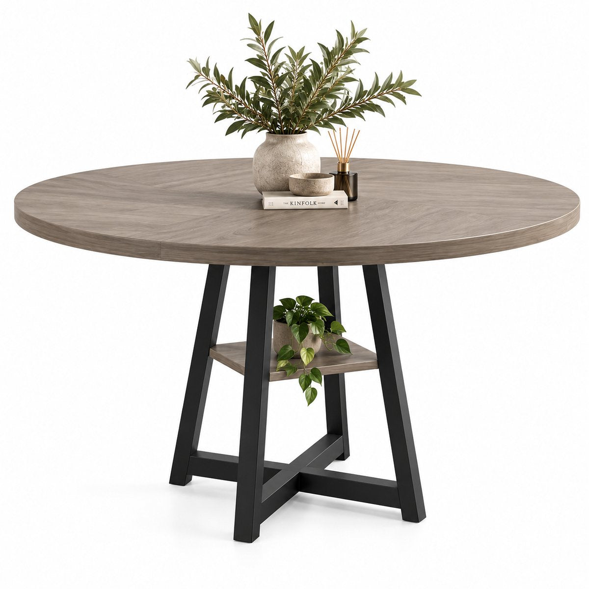 Ronde Eettafel – 120cm - 4-6 personen - Industrieel & Rustiek - Grijs