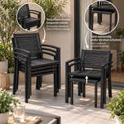 Bistroset 3 delig – 2 Stapelbare Tuinstoelen + Tafel – Weerbestendig – Zwart