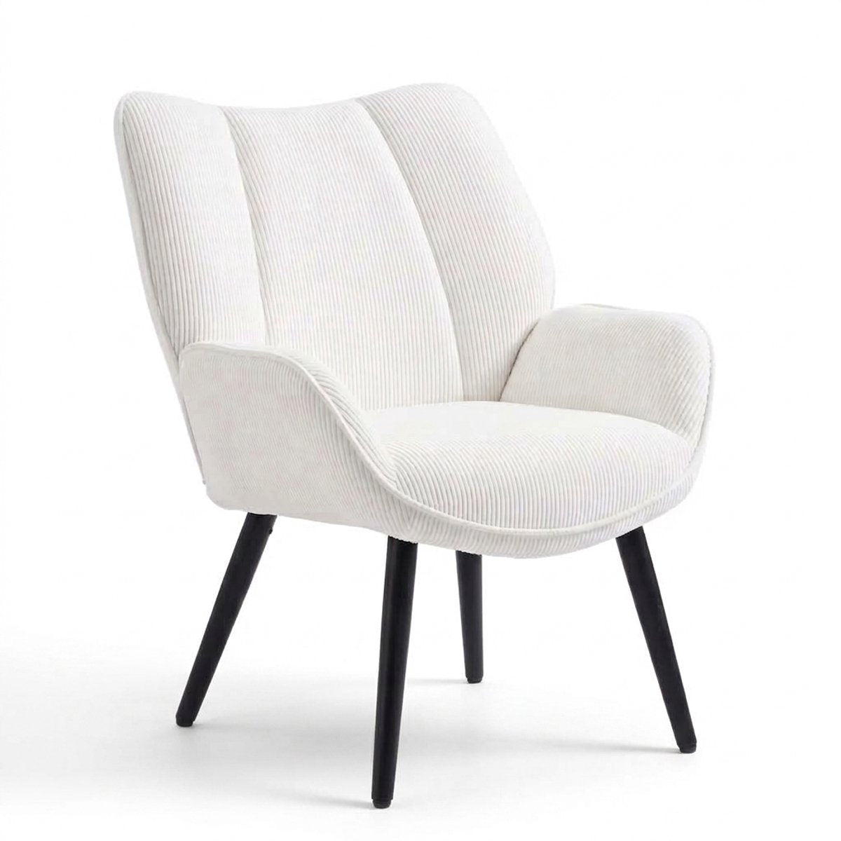 Fauteuil – Scandinavische Accent Stoel met Hoge Rugleuning – Ribfluweel Wit