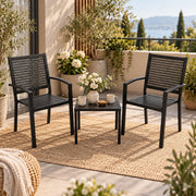 Bistroset 3 delig – 2 Stapelbare Tuinstoelen + Tafel – Weerbestendig – Zwart