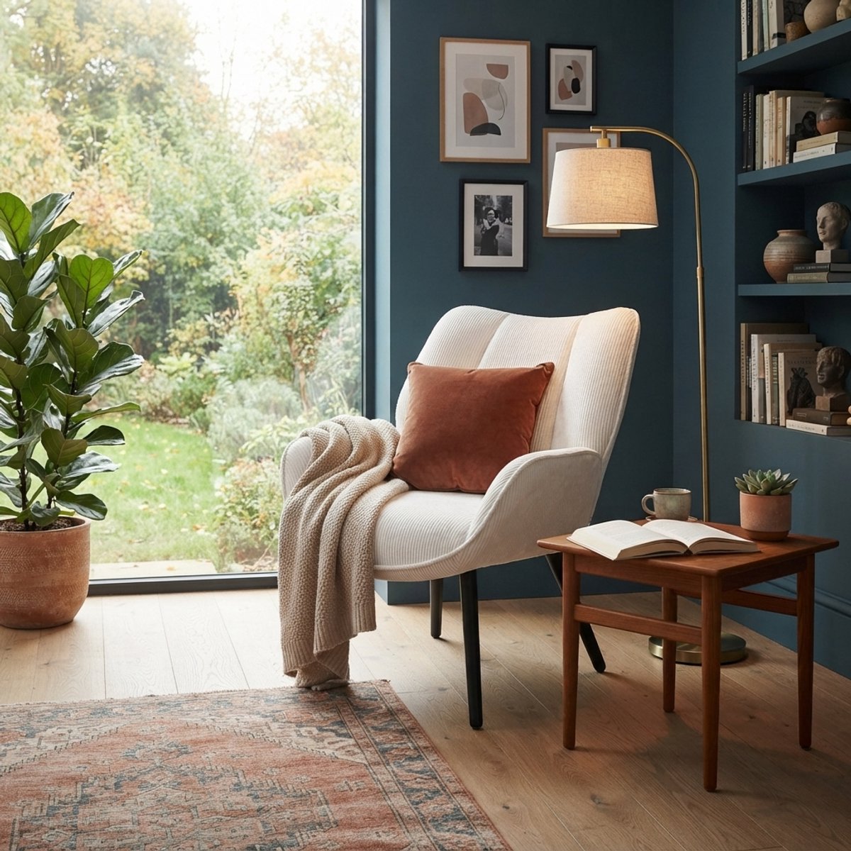 Fauteuil – Scandinavische Accent Stoel met Hoge Rugleuning – Ribfluweel Wit