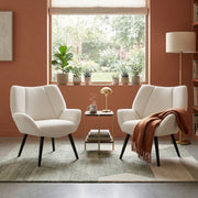 Fauteuil – Scandinavische Accent Stoel met Hoge Rugleuning – Ribfluweel Wit