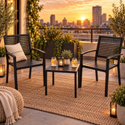 Bistroset 3 delig – 2 Stapelbare Tuinstoelen + Tafel – Weerbestendig – Zwart