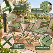 Bistroset 3 delig – Opvouwbare Tafel met 2 Stoelen – Metaal – Balkon & Terras - Groen