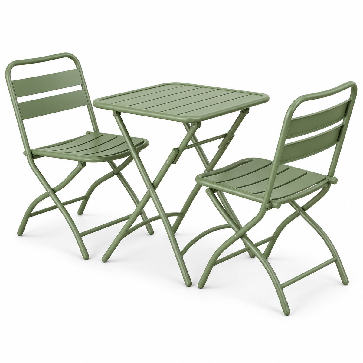Bistroset 3 delig – Opvouwbare Tafel met 2 Stoelen – Metaal – Balkon & Terras - Groen
