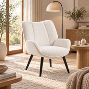 Fauteuil – Scandinavische Accent Stoel met Hoge Rugleuning – Ribfluweel Wit