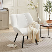 Fauteuil – Scandinavische Accent Stoel met Hoge Rugleuning – Ribfluweel Wit