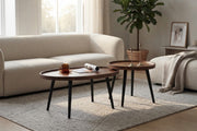 Salontafel Set - 2 Stuks - Rond en Ovaal - Scandinavisch Design - Houten Blad & Metalen Frame - Bruin