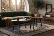 Salontafel Set - 2 Stuks - Rond en Ovaal - Scandinavisch Design - Houten Blad & Metalen Frame - Bruin