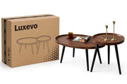 Salontafel Set - 2 Stuks - Rond en Ovaal - Scandinavisch Design - Houten Blad & Metalen Frame - Bruin