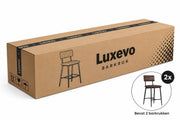Barstoelen Set van 2 – 65 cm Zithoogte - PU Leer – Barkrukken met Rugleuning & Voetensteun – Industrieel & Modern – Bruin