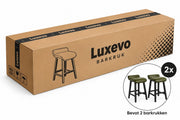Barstoel Set van 2 – Barkruk - 66,5 cm Zithoogte – Kunstleder & Massief Hout – Donkergroen