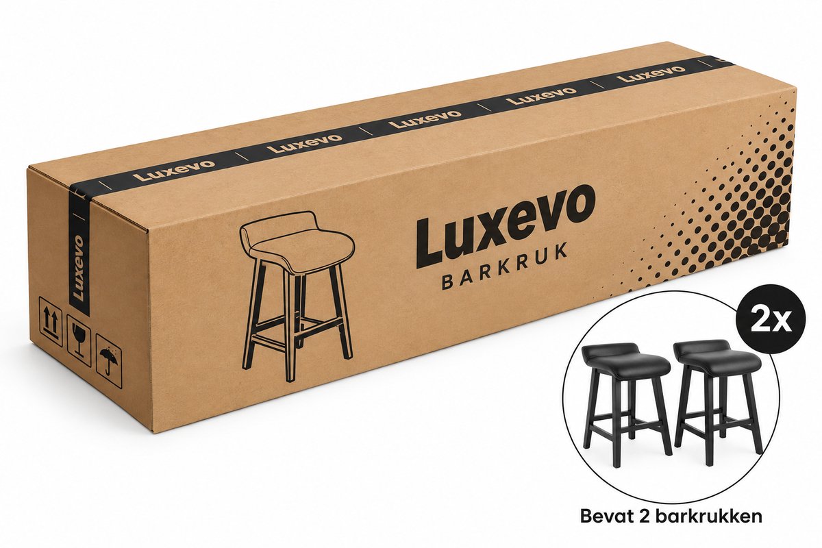 Barstoel Set van 2 – Barkruk - 66,5 cm Zithoogte – Kunstleder & Hout – Zwart