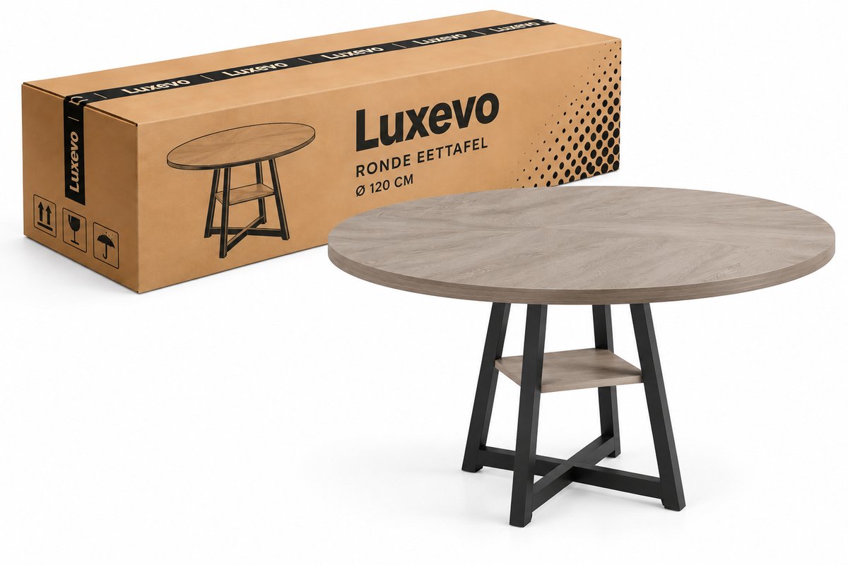 Ronde Eettafel – 120cm - 4-6 personen - Industrieel & Rustiek - Grijs
