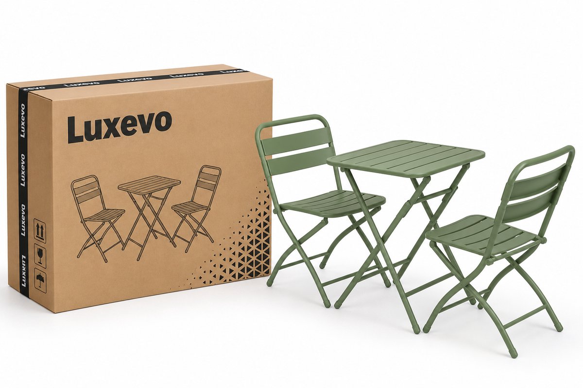 Bistroset 3 delig – Opvouwbare Tafel met 2 Stoelen – Metaal – Balkon & Terras - Groen