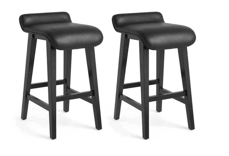 Barstoel Set van 2 – Barkruk - 66,5 cm Zithoogte – Kunstleder & Hout – Zwart