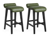 Barstoel Set van 2 – Barkruk - 66,5 cm Zithoogte – Kunstleder & Massief Hout – Donkergroen