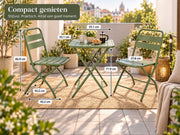 Bistroset 3 delig – Opvouwbare Tafel met 2 Stoelen – Metaal – Balkon & Terras - Groen