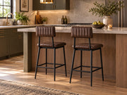 Barstoelen Set van 2 – 65 cm Zithoogte - PU Leer – Barkrukken met Rugleuning & Voetensteun – Industrieel & Modern – Bruin
