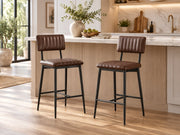 Barstoelen Set van 2 – 65 cm Zithoogte - PU Leer – Barkrukken met Rugleuning & Voetensteun – Industrieel & Modern – Bruin