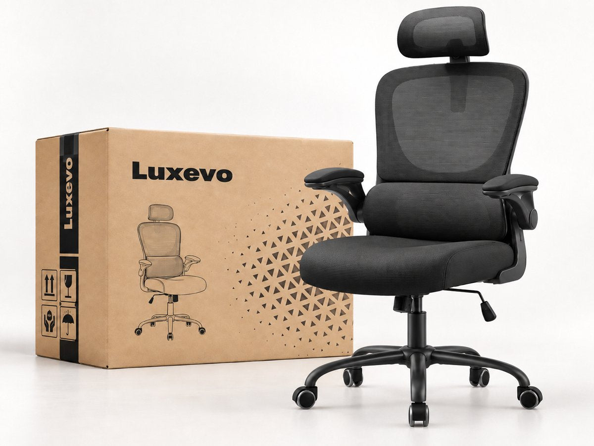 Ergonomische Bureaustoel – Mesh Kantoorstoel – Verstelbare Hoofdsteun – Lendensteun – Zwart