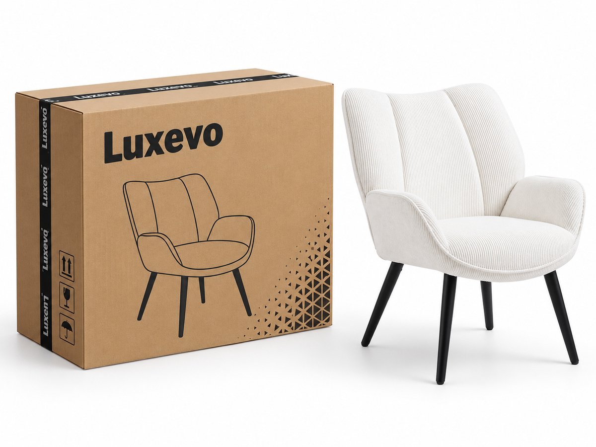 Fauteuil – Scandinavische Accent Stoel met Hoge Rugleuning – Ribfluweel Wit