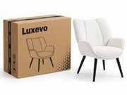 Fauteuil – Scandinavische Accent Stoel met Hoge Rugleuning – Ribfluweel Wit