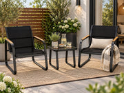 3 Delige Bistro Set – Tuinset met Glazen Tafel & Mesh Stoelen – Weerbestendige Outdoor Set voor Balkon, Tuin & Terras