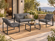 4 Delige Lounge Set – Tuinset voor 4 Personen met Salontafel & Extra Dikke Kussens - Zwart