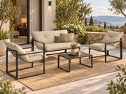 4 Delige Lounge Set – Tuinset voor 4 Personen met Salontafel & Extra Dikke Kussens - Beige