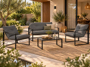 4 Delige Lounge Set – Tuinset voor 4 Personen met Salontafel & Extra Dikke Kussens - Zwart