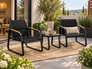 3 Delige Bistro Set – Tuinset met Glazen Tafel & Mesh Stoelen – Weerbestendige Outdoor Set voor Balkon, Tuin & Terras