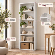 Boekenkast 6 Vakken – Open Kast 178x60x30 cm – Moderne Opbergkast – Wit – Staande Boekenkast voor Woonkamer, Slaapkamer & Kantoor