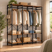 Open Kledingkast – Kledingrek met Planken en Kledingroede – Industrieel – 141 x 40 x 180 cm – Bruin/Zwart
