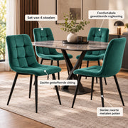 Eetkamerstoelen Set van 4 - Gestoffeerde Stoelen - Gewatteerde Rugleuning - Zwarte Metalen Poten - Donkergroen