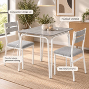 Eetkamerset voor 2 Personen – Compacte Keukentafel met 2 Stoelen – Ruimtebesparend – Wit Houtlook