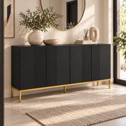 Dressoir - 4 Deuren & Verstelbare Planken – Modern Buffetkast – Dressoir Kast – 140 x 40 x 75 cm – Zwart & Goud