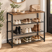 Schoenenrek 3-Laags - Schoenenkast met Houten Bovenblad - Metalen Schoenenrek - 63 x 30 x 63 cm - Industrieel Bruin/Zwart