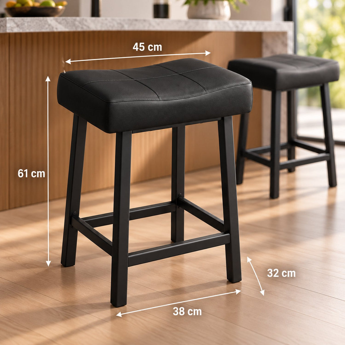 Barkrukken Set van 2 - 61 cm - Kunstleer - Met Voetensteun - Zwart