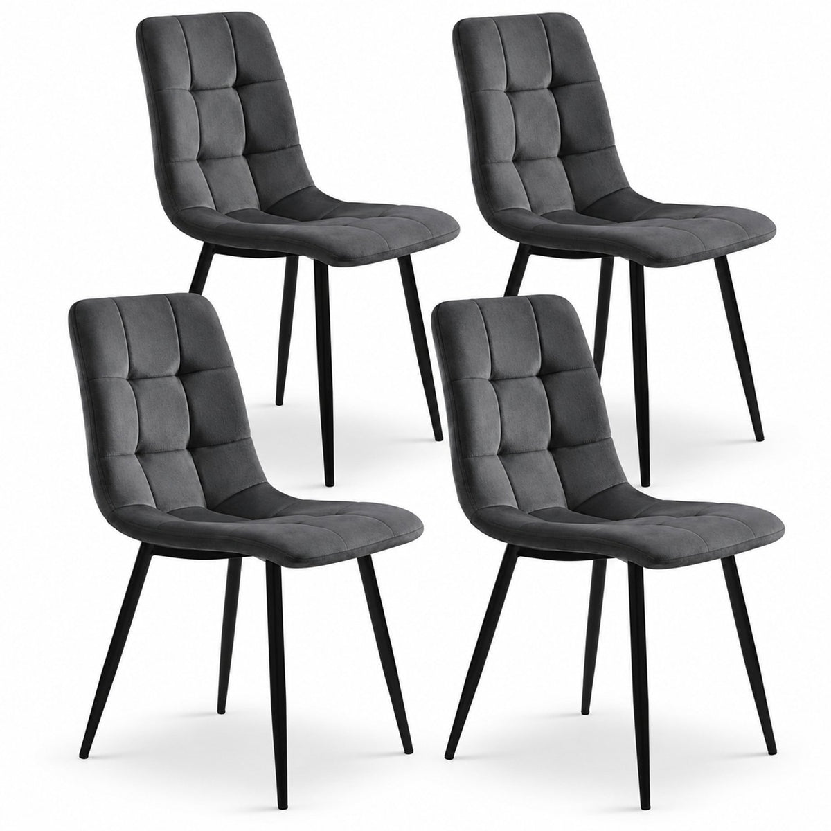 Eetkamerstoelen Set van 4 - Gestoffeerde Stoelen - Gewatteerde Rugleuning - Zwarte Metalen Poten - Grijs