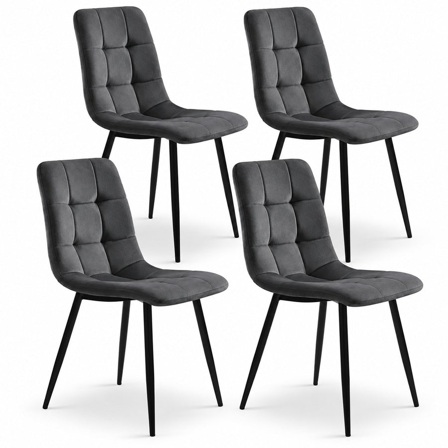 Eetkamerstoelen Set van 4 - Gestoffeerde Stoelen - Gewatteerde Rugleuning - Zwarte Metalen Poten - Grijs